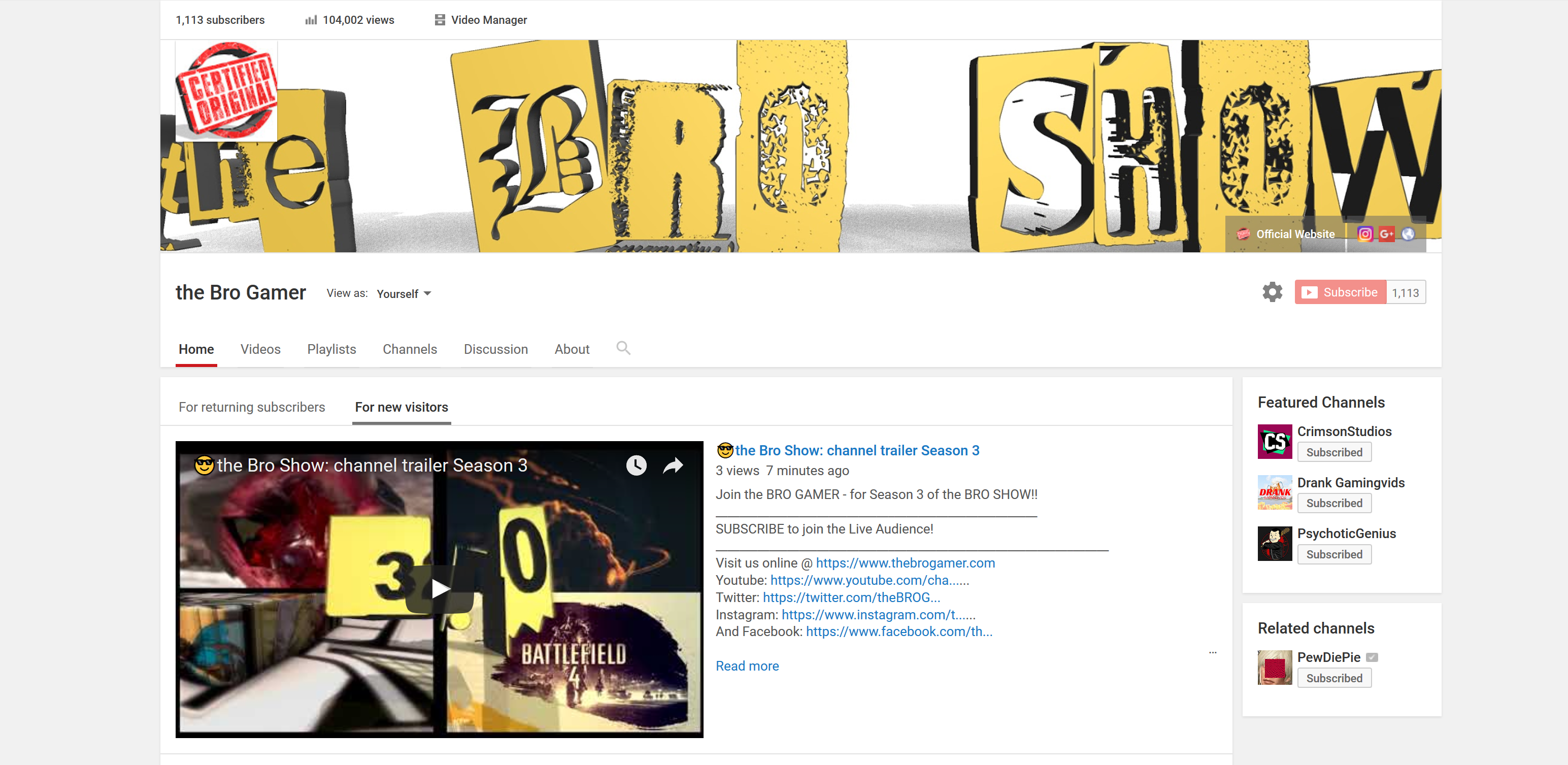 1113 subs 104002 views youtube